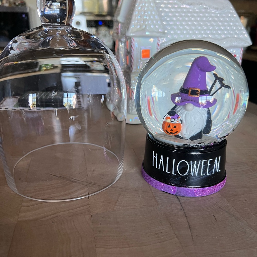 Rae Dunn Black Snow Globe Base with a cloche.